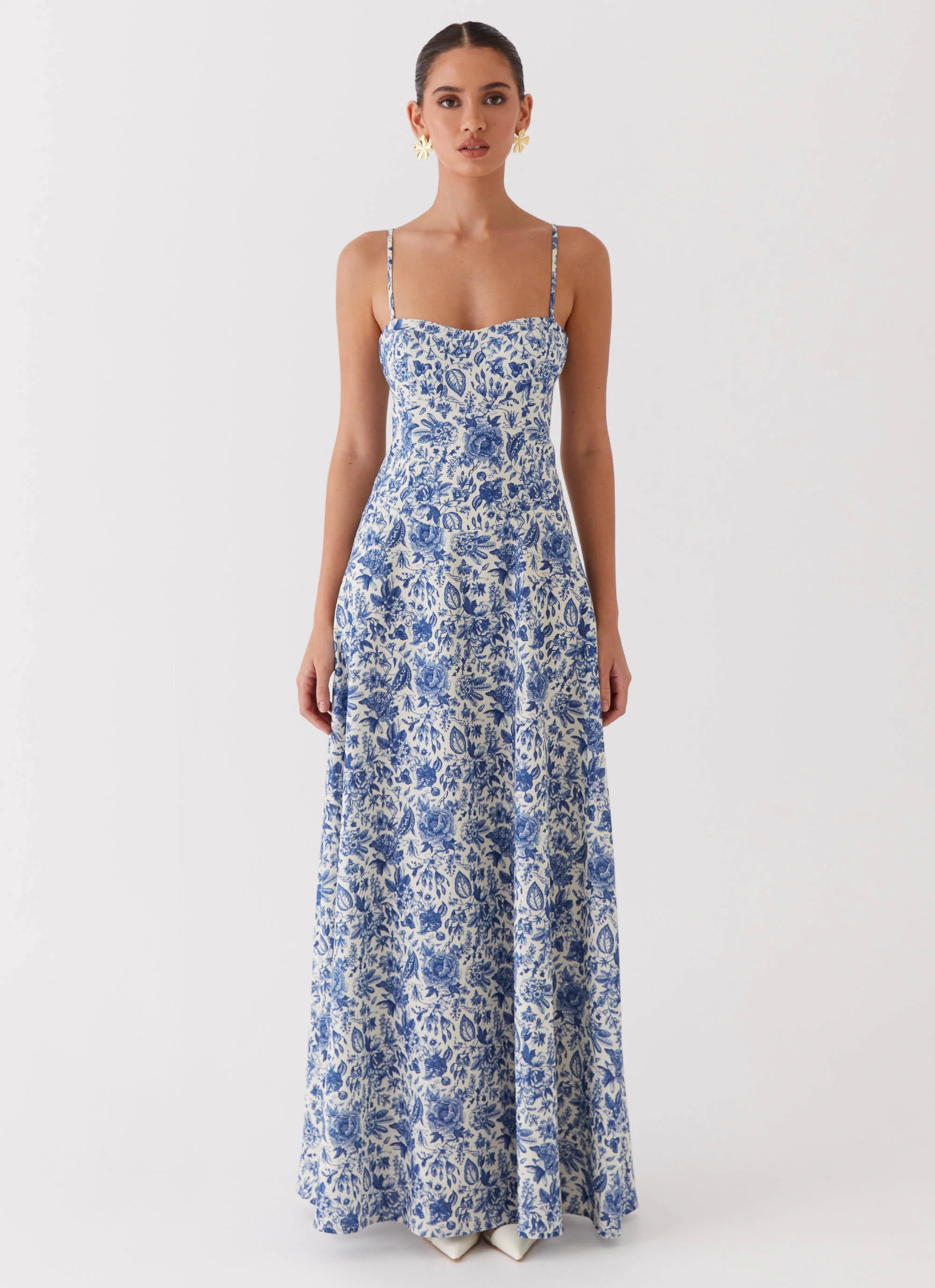 MESHKI Angelina Linen Maxi Dress - Blue Paisley