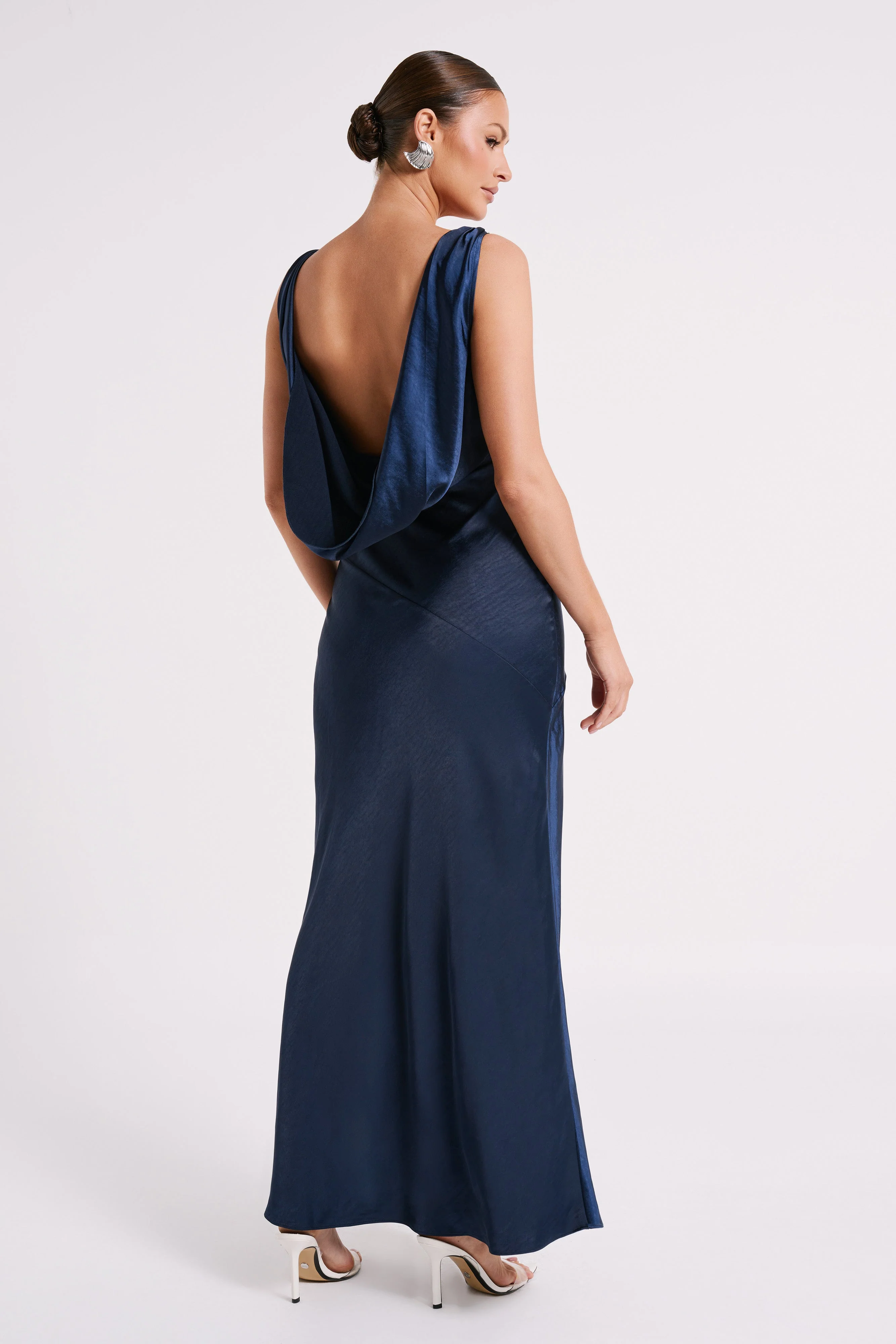 MESHKI Nadia Maxi Satin Dress With Back Cowl - Navy