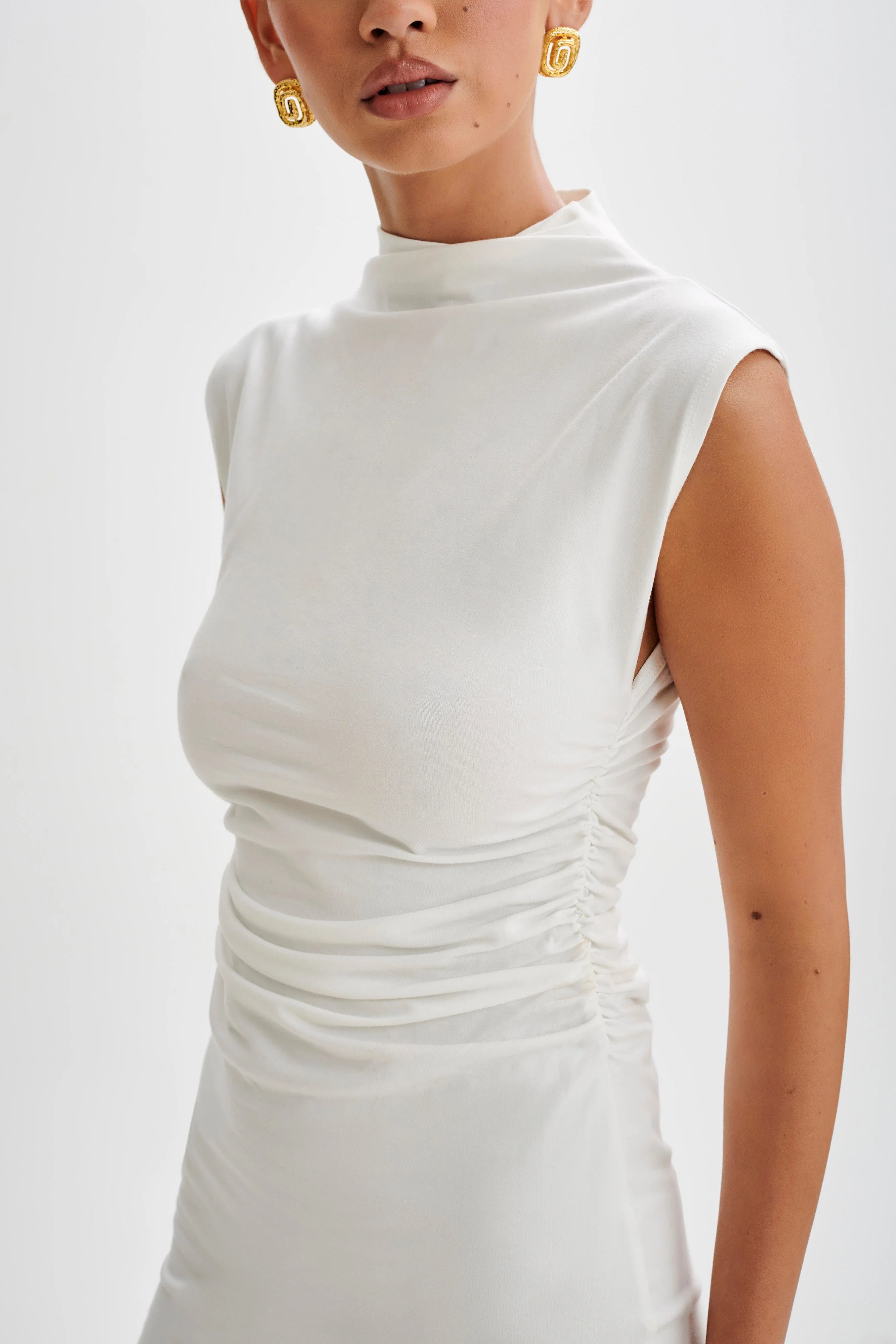 MESHKI Melania High Neck Mini Dress - White