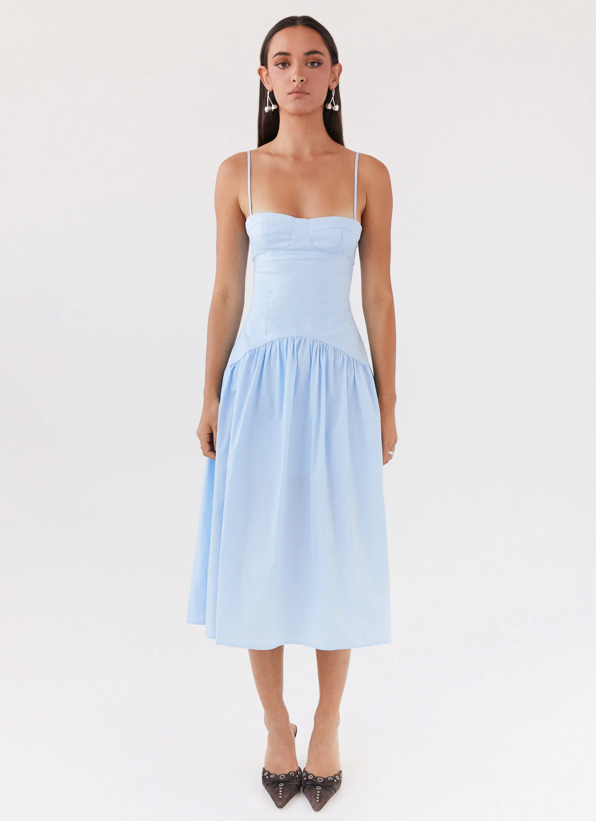 MESHKI Yvette Corset Midi Dress - Blue