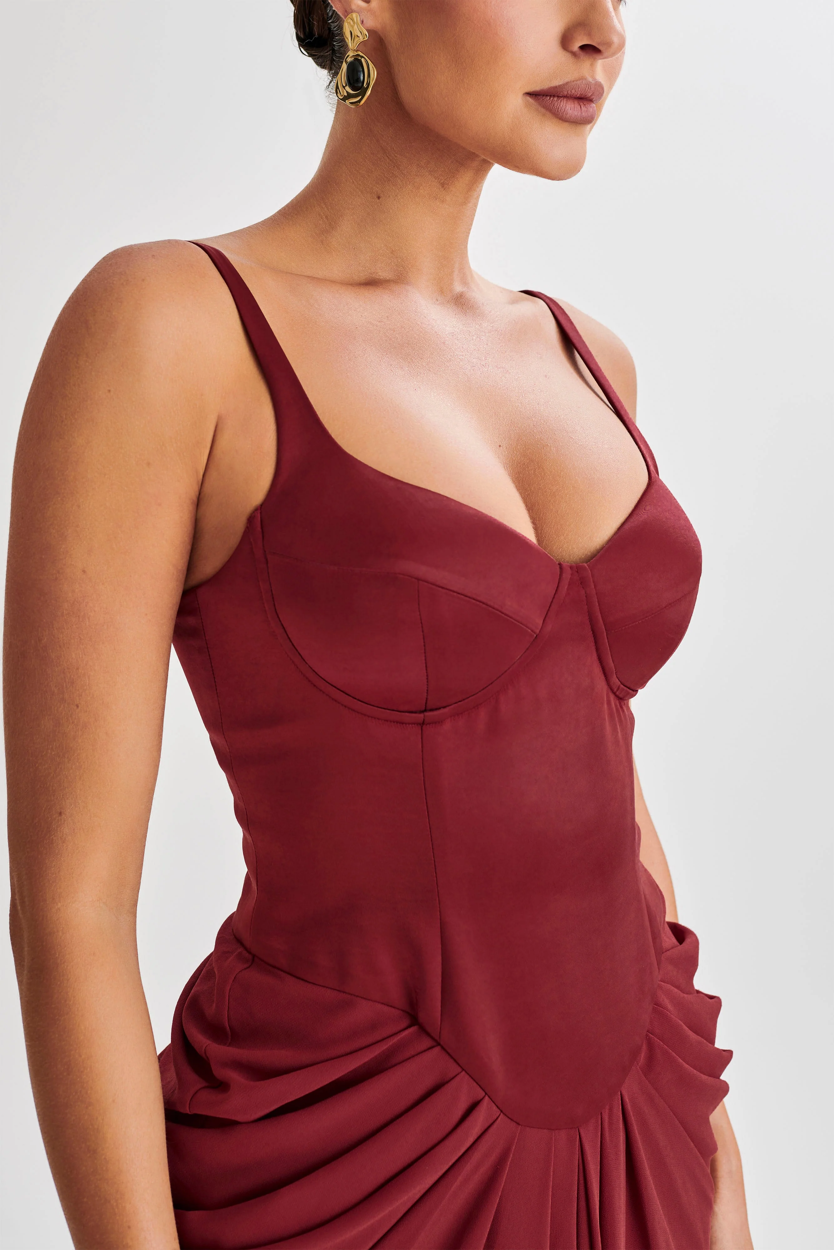 MESHKI Leila Satin Corset Maxi Dress - Wine