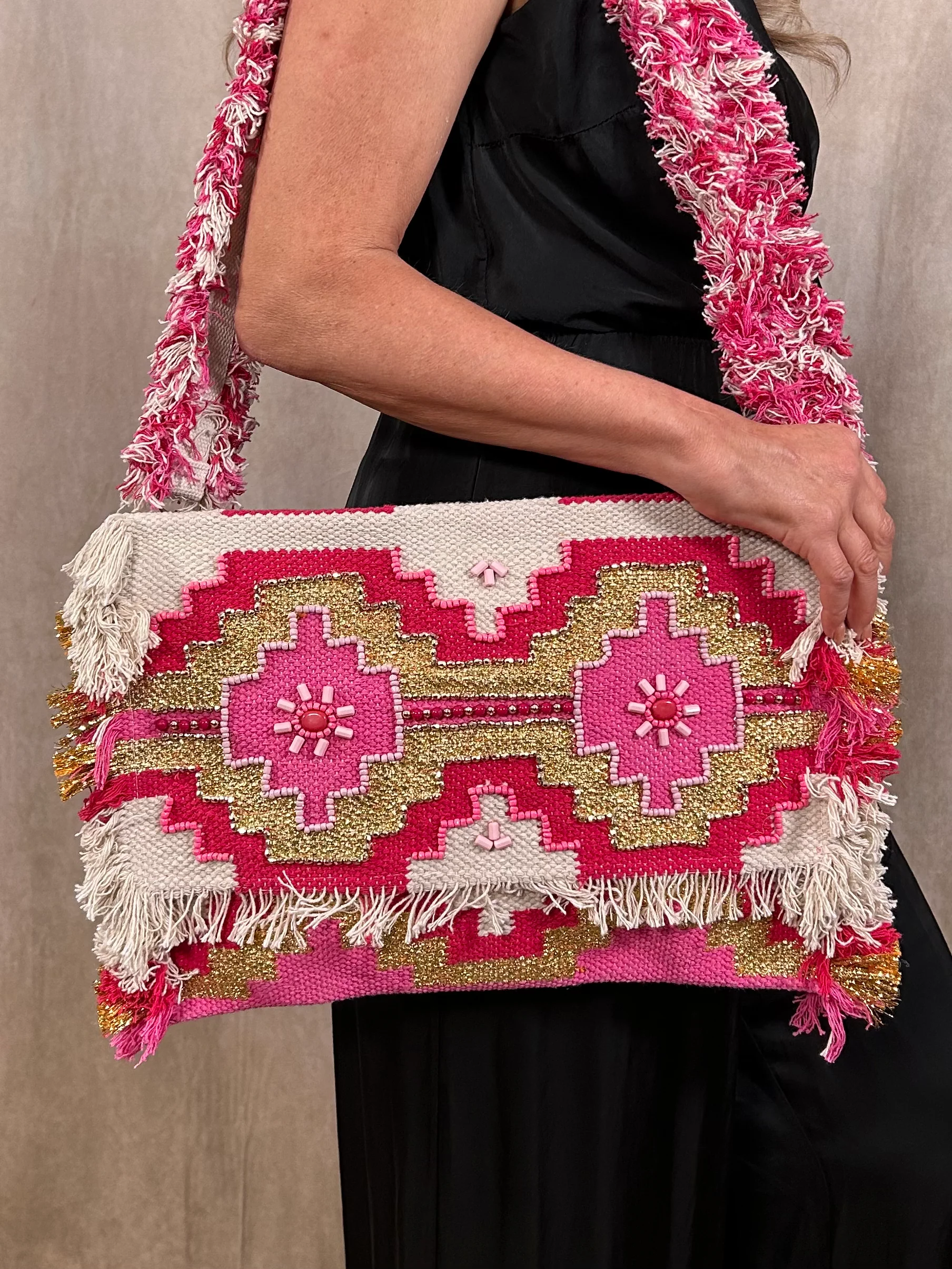 Fringed Hessian Envelope Bag